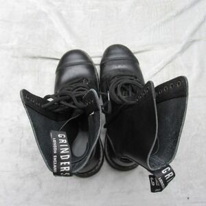 Grinders Mens 8 Combat Boots Black Leather 8 Eyelet England Punk Rugged VTG RARE